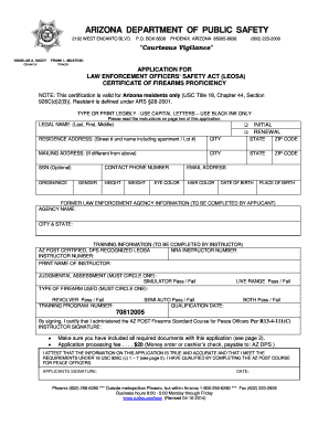 Arizona LEOSA Firearms Proficiency Certificate Application