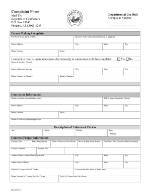 Arizona Contractor Complaint Form