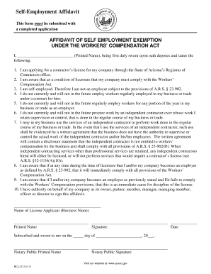 Arizona Self-Employment Affidavit