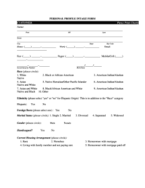 Personal Profile Intake Form