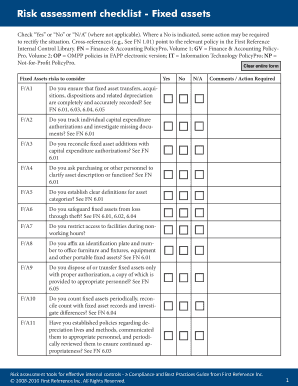 Fixed Assets Risk Assessment Checklist