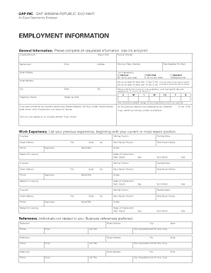 Gap Inc Employment Application Form