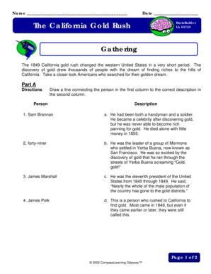 California Gold Rush BrainBuilder Worksheet