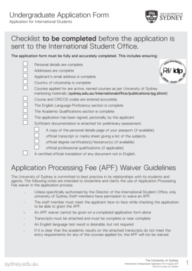 University of Sydney International Undergraduate Application Form