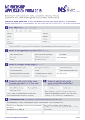 Nutrition Society Membership Application Form 2015