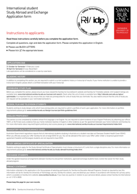 Swinburne Study Abroad and Exchange Application Form