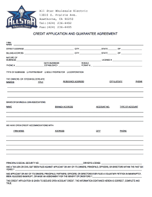 Credit Application and Guarantee Agreement