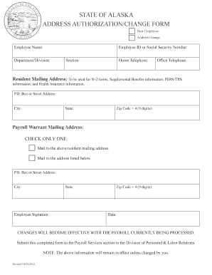 Alaska Address Authorization/Change Form