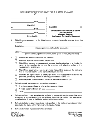 Complaint for Forcible Entry and Detainer