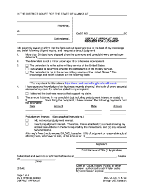 Alaska Default Affidavit and Request for Judgment
