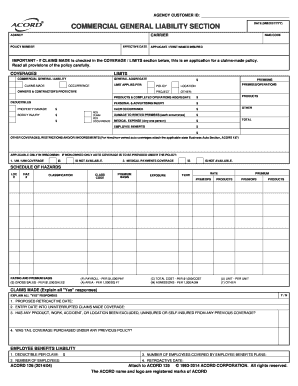 Commercial General Liability Insurance Application