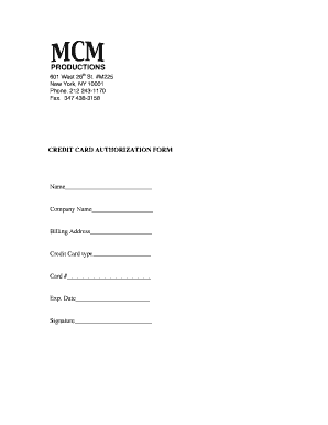 Credit Card Authorization Form