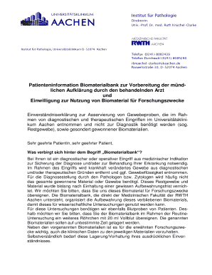 Einwilligungserklärung zur Nutzung von Biomaterial für Forschungszwecke