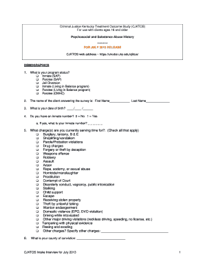 Criminal Justice Kentucky Treatment Outcome Study Form