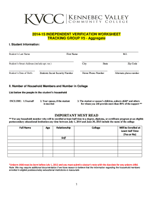 2014-15 Independent Verification Worksheet