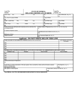 Georgia Delayed Certificate of Birth