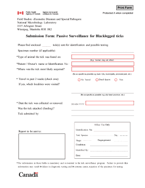 Passive Surveillance Submission Form for Blacklegged Ticks