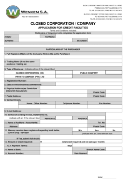 South Africa Credit Application Form