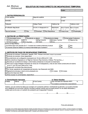 Solicitud de Pago Directo de Incapacidad Temporal