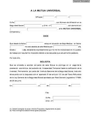 Solicitud de prórroga de baja médica