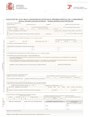 Solicitud de Alta / Baja / Variación de Datos en el Régimen Especial de la Seguridad Social de Empleados de Hogar