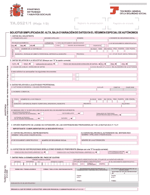 Solicitud Simplificada de Alta, Baja o Variación de Datos en el Régimen Especial de Autónomos
