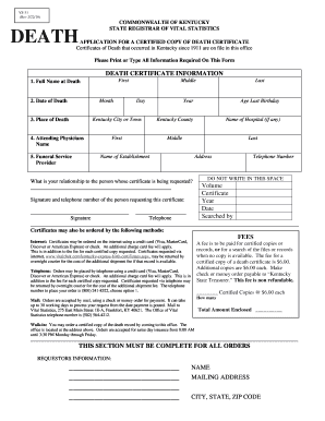 Kentucky Death Certificate Application