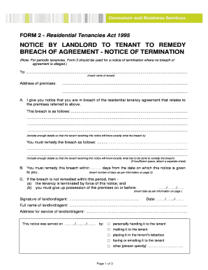 Notice by Landlord to Tenant to Remedy Breach of Agreement