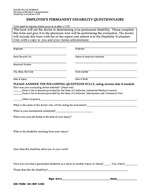 California Employee Permanent Disability Questionnaire