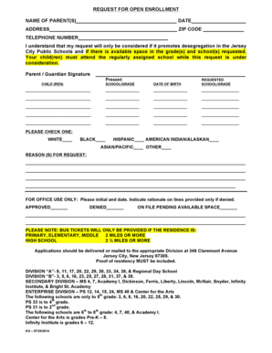 Jersey City Open Enrollment Request Form