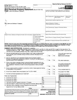 Michigan Personal Property Statement