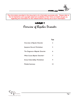 Bipolar Disorder Overview and Symptom Record Worksheet