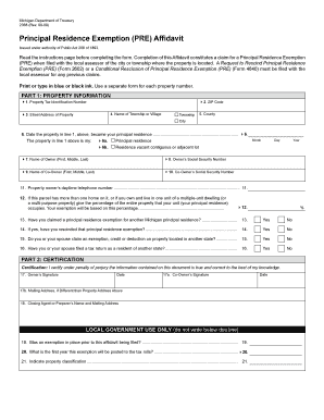 Michigan Principal Residence Exemption Affidavit