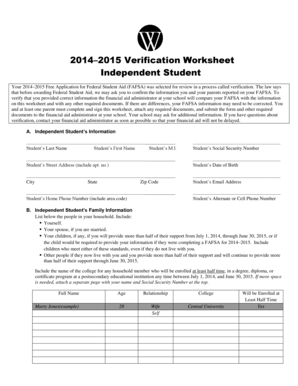 2014–2015 Verification Worksheet
