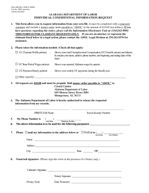Alabama Individual Confidential Information Request Form
