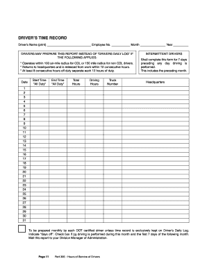 Driver's Time Record Form