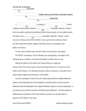Alabama Medicaid Qualifying Income Trust Form 262
