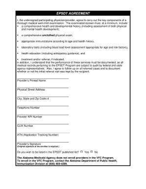 EPSDT Well-Child Examination Agreement