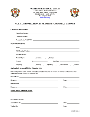 ACH Authorization Agreement for Direct Deposit