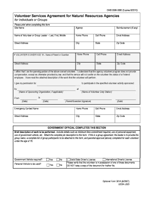 Volunteer Services Agreement for Natural Resources Agencies
