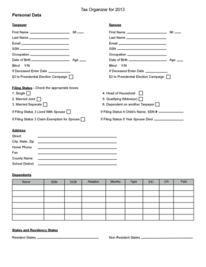 2013 Tax Organizer Form