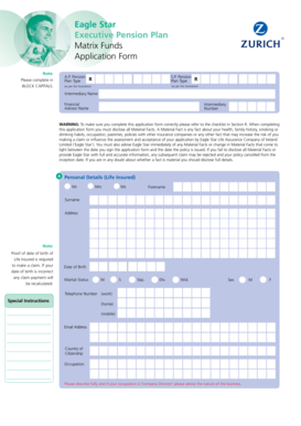 Eagle Star Executive Pension Plan Application Form