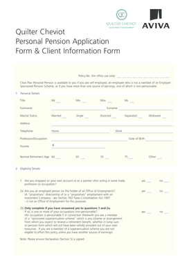 Quilter Cheviot Personal Pension Application Form
