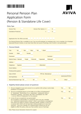 Personal Pension Plan Application Form