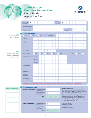 Zurich Executive Pension Plan Application Form