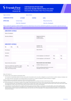 Executive Income Protection and Life Cover Application