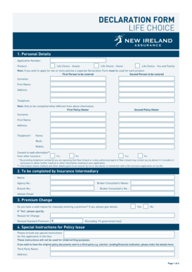 Life Choice Insurance Declaration Form