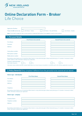 Life Choice Insurance Declaration Form