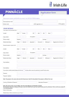 Irish Life Investment Application Form