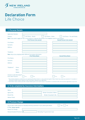 Life Choice Insurance Declaration Form